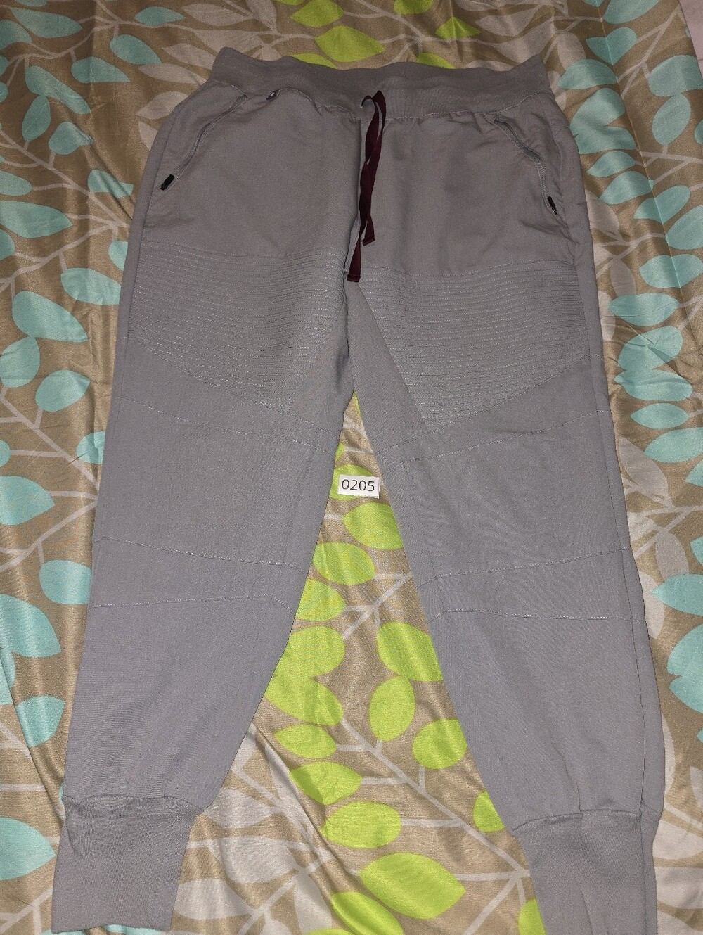 Figs Women's Light Grey "Moto" Jogger Pants with Drawstring, Size Large